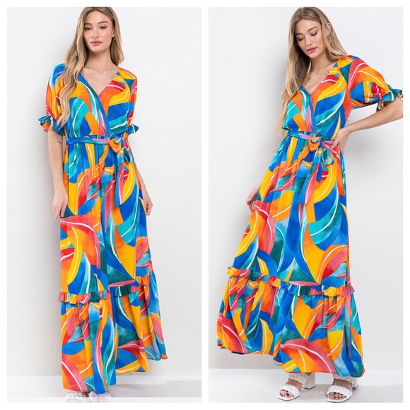04 Fabulous Multi Color Print Tiered Maxi Dress - Picture 2 of 4